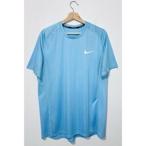 Nike Running Dri Fit Mens T Shirt L Blue Short Sleeve Crew Neck Breathable Logo